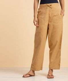Khaki Organic Cotton Relaxed Fit Pants for Women