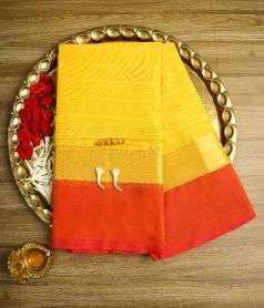 Yellow Devi Consecrated Cotton Saree with Orange Border