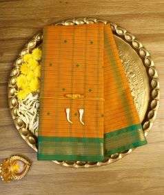Dark Yellow Devi Consecrated Cotton Saree with Green Border