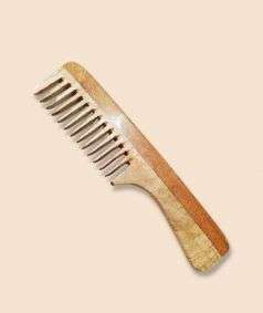 Handmade Neem Wood Comb with Handle, Wide Teeth