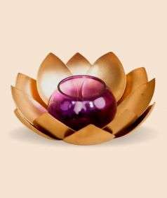 Brass Finish Lotus Tea Light Holder - Purple