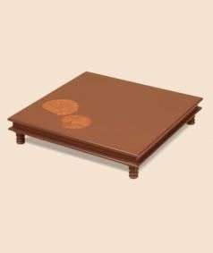 Lotus Leaf Copper Inlay Wooden Table 21''x21''